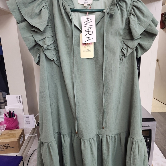 entro Dresses & Skirts - Entro Sage Green Ruffle Sleeve Mini Dress